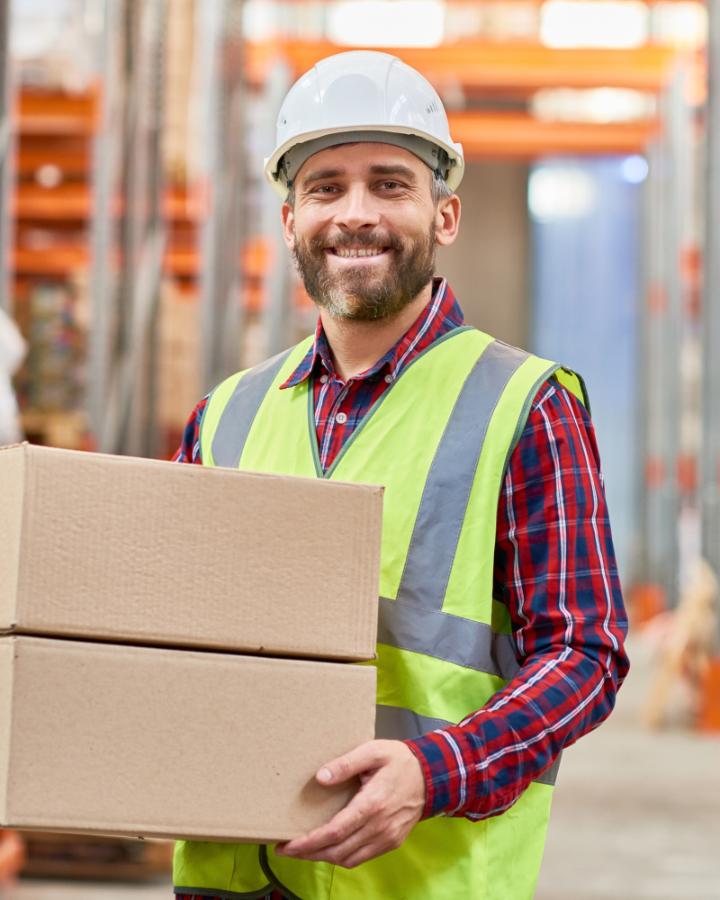 storage worker lifting boxes